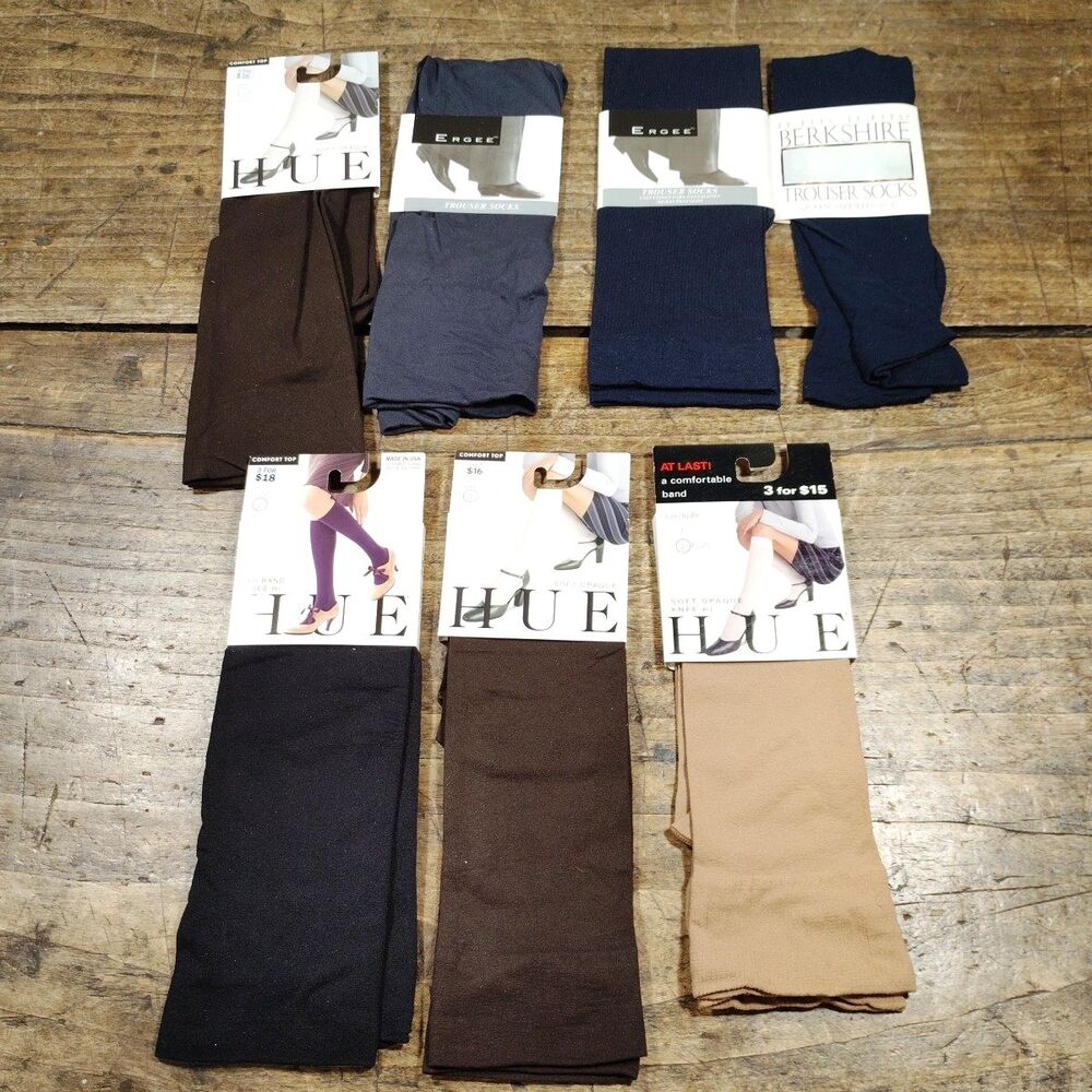 Lot Hue Assorted Knee High Black Brown Blue Womens Sz 2 Queen Trouser Socks